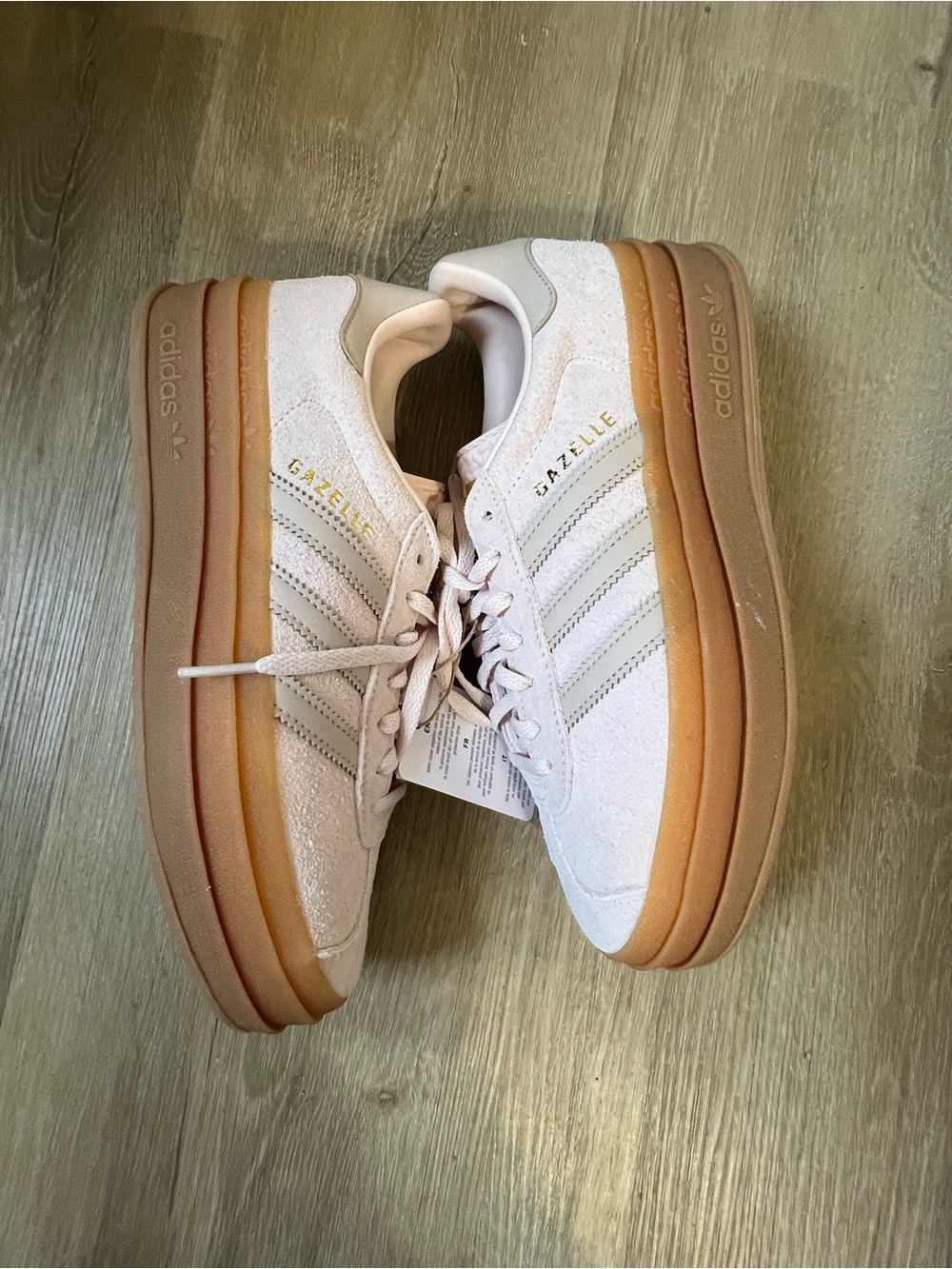 adidas Women's Platform Gazelle Sneaker in Pale Pink with Gum Sole